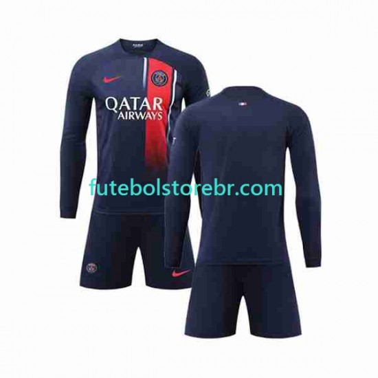 Camisa Paris Saint Germain I 2023-2024 manga longa pro Juvenil