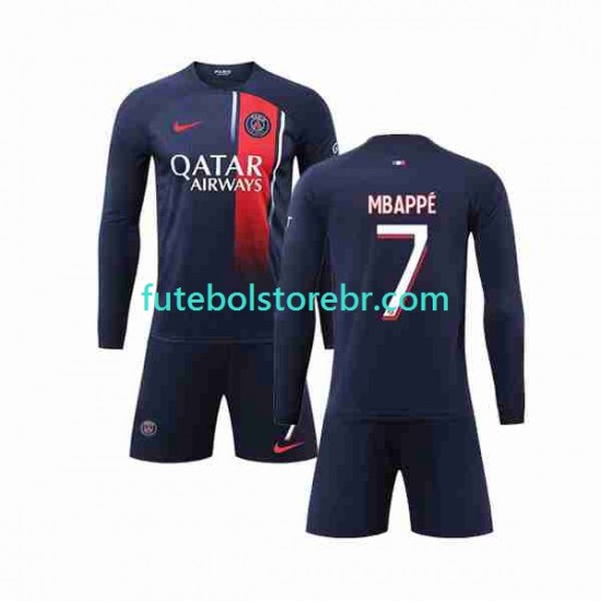 Camisa Paris Saint Germain Mbappé Kylian 7 I 2023-2024 manga longa pro Juvenil