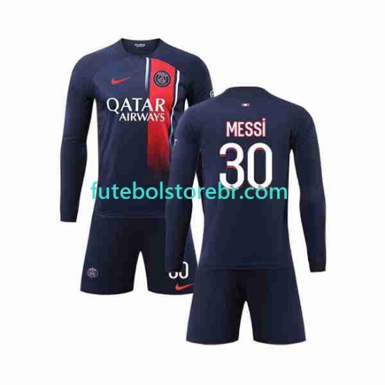 Camisa Paris Saint Germain Lionel Messi 30 I 2023-2024 manga longa pro Juvenil