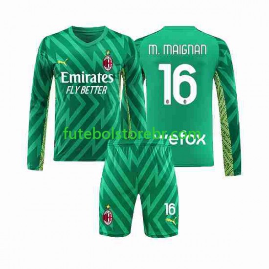 Camisa Goleiro AC Milan Mike Maignan 16 I 2023-2024 manga longa pro Juvenil