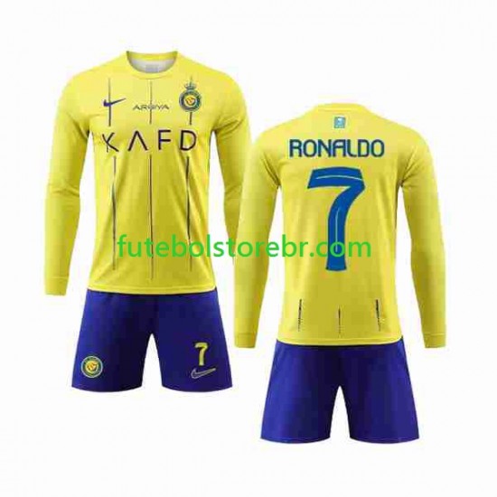 Camisa Al-Nassr Cristiano Ronaldo 7 I 2023-2024 manga longa pro Juvenil