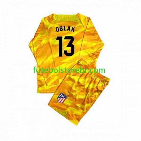 Camisa Goleiro Atlético de Madrid Laranja Jan Oblak 13 2023-2024 manga longa pro Juvenil