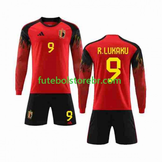 Camisa Bélgica R.LUKAKU 9 I Copa Do Mundo 2022 manga longa pro Juvenil