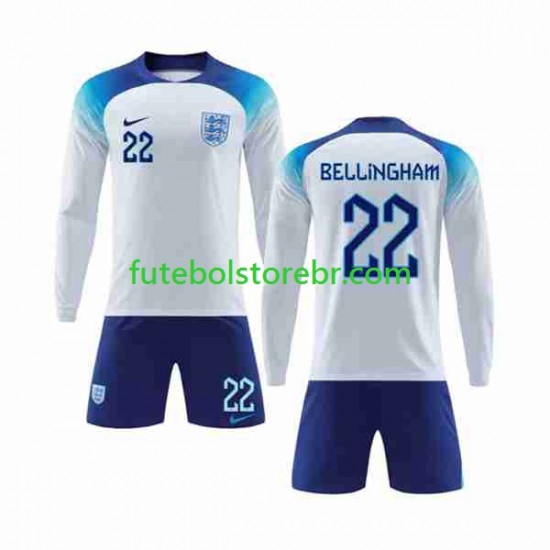 Camisa Inglaterra Bellingham 22 I Copa Do Mundo 2022 manga longa pro Juvenil