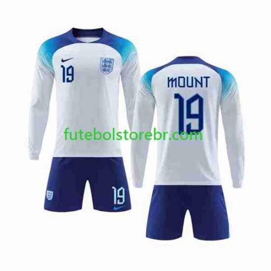 Camisa Inglaterra Mount 19 I Copa Do Mundo 2022 manga longa pro Juvenil