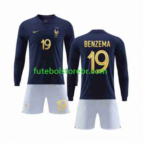 Camisa França Benzema 19 I Copa Do Mundo 2022 manga longa pro Juvenil