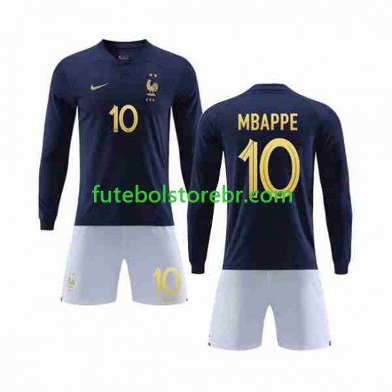 Camisa França Mbappé 10 I Copa Do Mundo 2022 manga longa pro Juvenil