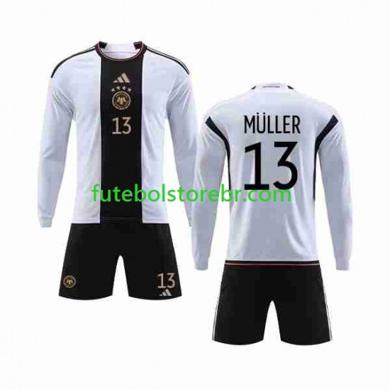 Camisa Alemanha MULLER 13 I Copa Do Mundo 2022 manga longa pro Juvenil