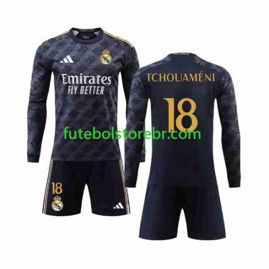 Camisa Real Madrid Aurelien Tchouameni 18 II 2023-2024 manga longa pro Juvenil