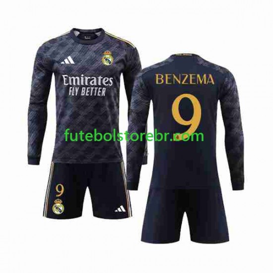 Camisa Real Madrid Benzema 9 II 2023-2024 manga longa pro Juvenil