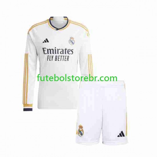 Camisa Real Madrid I 2023-2024 manga longa pro Juvenil