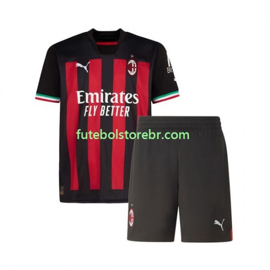 Camisa AC Milan I 2022-2023 manga curta pro Juvenil