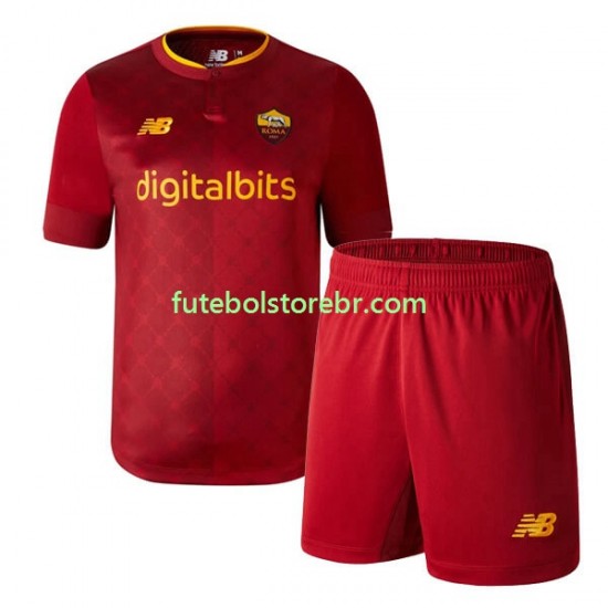 Camisa AS Roma I 2022-2023 manga curta pro Juvenil