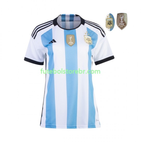 Camisa Argentina 3 Stars I Copa Do Mundo 2022 manga curta pro Feminino