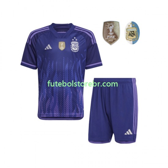 Camisa Argentina 3 Stars II Copa Do Mundo 2022 manga curta pro Juvenil