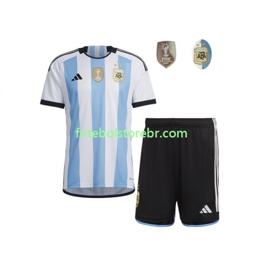 Camisa Argentina 3 Stars I Copa Do Mundo 2022 manga curta pro Juvenil