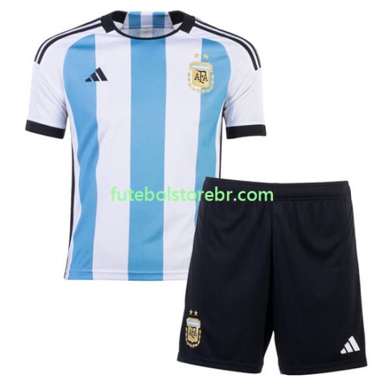 Camisa Argentina I Copa Do Mundo 2022 manga curta pro Juvenil