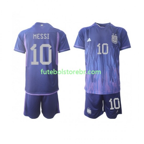 Camisa Argentina Lionel Messi 10 II Copa Do Mundo 2022 manga curta pro Juvenil