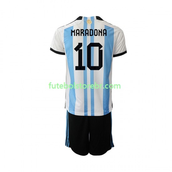 Camisa Argentina Maradona 10 I Copa Do Mundo 2022 manga curta pro Juvenil