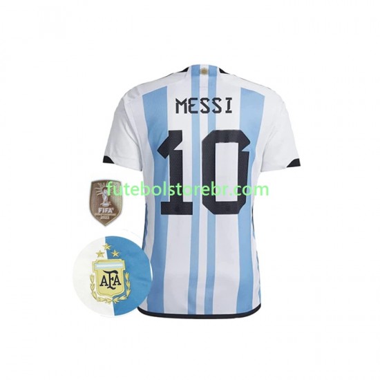 Camisa Argentina Messi 10 3 Stars I Copa Do Mundo 2022 manga curta pro Masculina