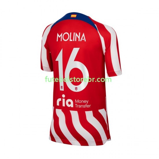 Camisa Atlético de Madrid Nahuel Molina 16 I 2022-2023 manga curta pro Masculina