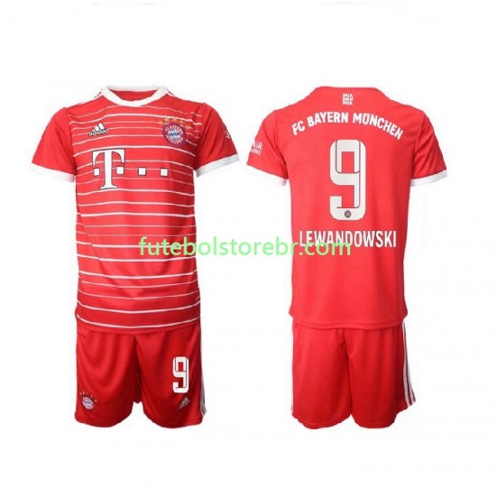 Camisa Bayern de Munique Lewandowski 9 I 2022-2023 manga curta pro Juvenil