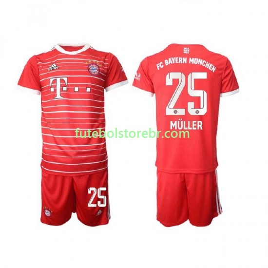 Camisa Bayern de Munique Muller 25 I 2022-2023 manga curta pro Juvenil