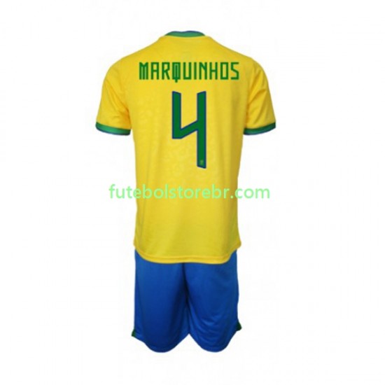 Camisa Brasil Marquinhos 4 I Copa Do Mundo 2022 manga curta pro Juvenil