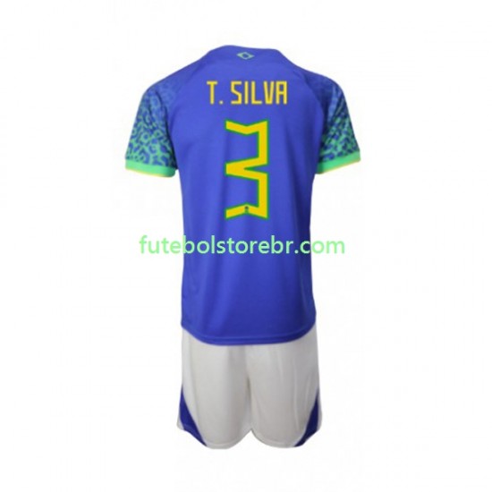Camisa Brasil Thiago Silva 3 II Copa Do Mundo 2022 manga curta pro Juvenil