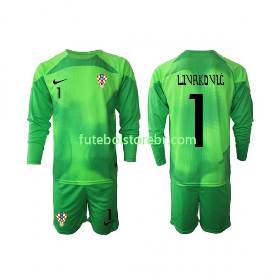 Camisa Goleiro Croácia Livakovic 1 II Copa Do Mundo 2022 manga longa pro Juvenil