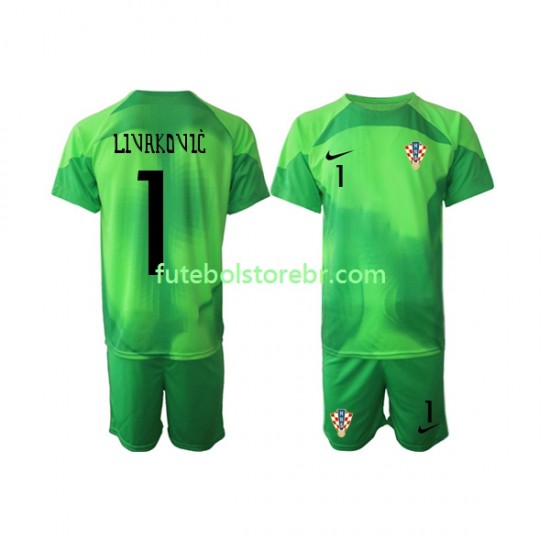 Camisa Goleiro Croácia Livakovic 1 II Copa Do Mundo 2022 manga curta pro Juvenil