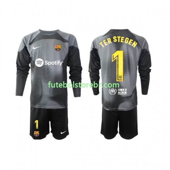 Camisa Goleiro FC Barcelona Ter Stegen 1 II 2022-2023 manga longa pro Juvenil