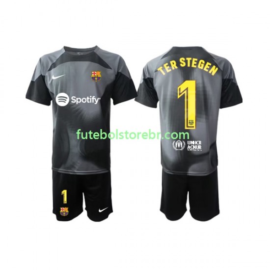 Camisa Goleiro FC Barcelona Ter Stegen 1 II 2022-2023 manga curta pro Juvenil