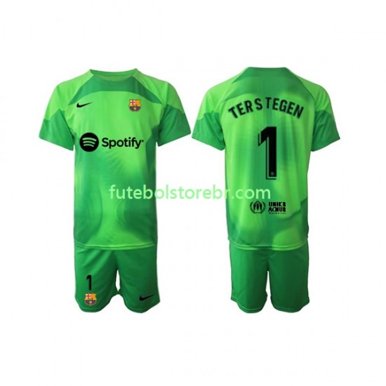 Camisa Goleiro FC Barcelona Ter Stegen 1 I 2022-2023 manga curta pro Juvenil