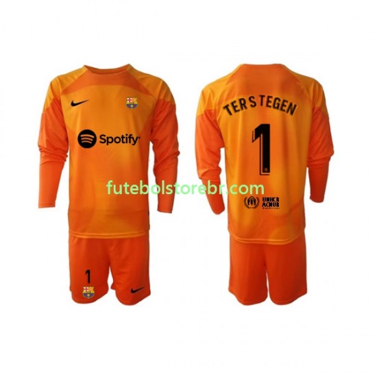 Camisa Goleiro FC Barcelona Ter Stegen 1 III 2022-2023 manga longa pro Juvenil