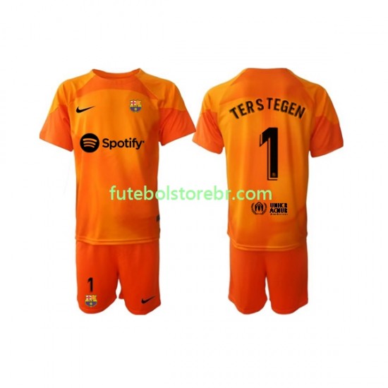 Camisa Goleiro FC Barcelona Ter Stegen 1 III 2022-2023 manga curta pro Juvenil