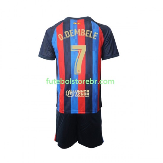 Camisa FC Barcelona Ousmane Dembele 7 I 2022-2023 manga curta pro Juvenil