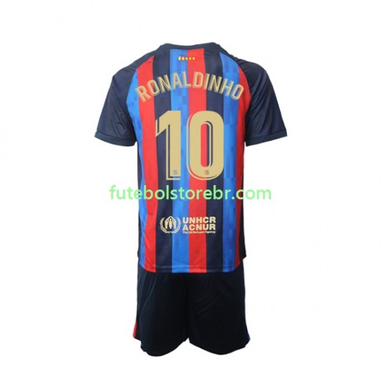 Camisa FC Barcelona Ronaldinho 10 I 2022-2023 manga curta pro Juvenil