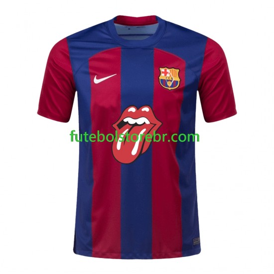 Camisa FC Barcelona Rolling Stones I 2023-2024 manga curta pro Masculina