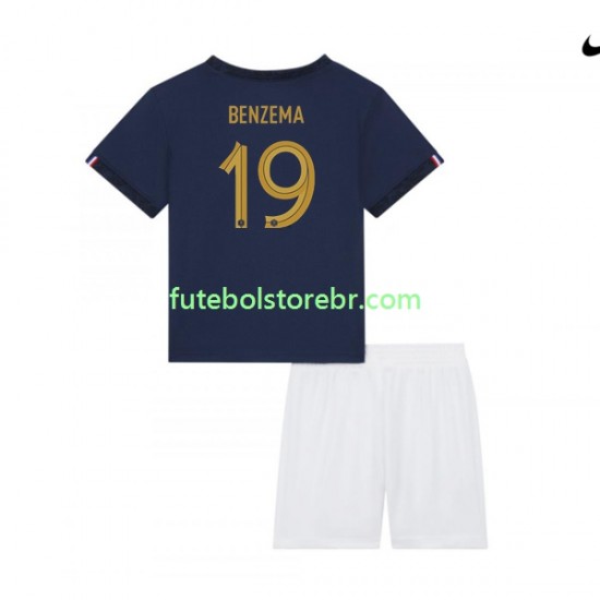 Camisa França Benzema 19 I Copa Do Mundo 2022 manga curta pro Juvenil