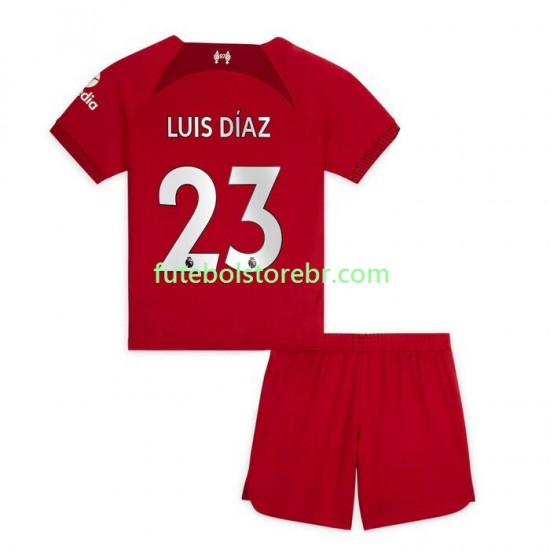 Camisa Liverpool Luis Diaz 23 I 2022-2023 manga curta pro Juvenil