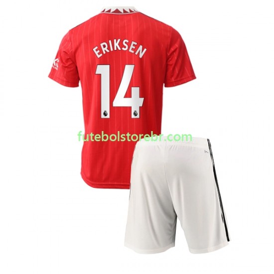 Camisa Manchester United Christian Eriksen 14 I 2022-2023 manga curta pro Juvenil