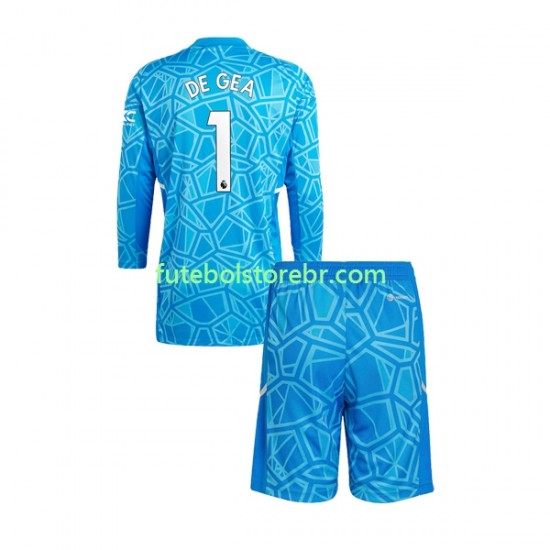 Camisa Goleiro Manchester United DE GEA 1 I 2022-2023 manga longa pro Juvenil