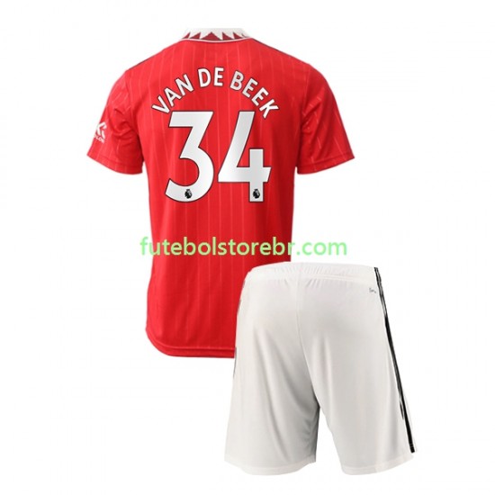 Camisa Manchester United Donny van de Beek 34 I 2022-2023 manga curta pro Juvenil