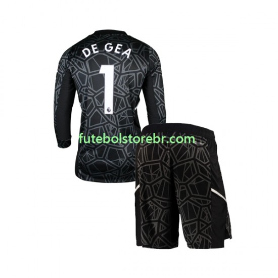 Camisa Goleiro Manchester United DE GEA 1 II 2022-2023 manga longa pro Juvenil