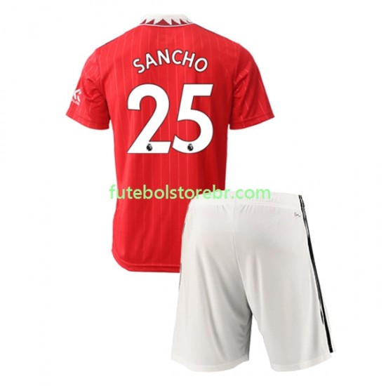 Camisa Manchester United Jadon Sancho 25 I 2022-2023 manga curta pro Masculina pro Juvenil