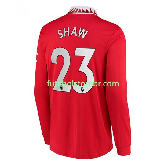 Camisa Manchester United Luke Shaw 23 I 2022-2023 manga longa pro Masculina