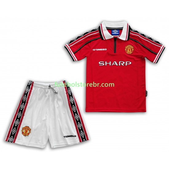 Camisa Manchester United Retrô I 1998-1999 manga curta pro Juvenil