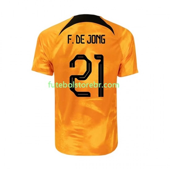 Camisa Países Baixos Frenkie de Jong 21 I Copa Do Mundo 2022 manga curta pro Masculina