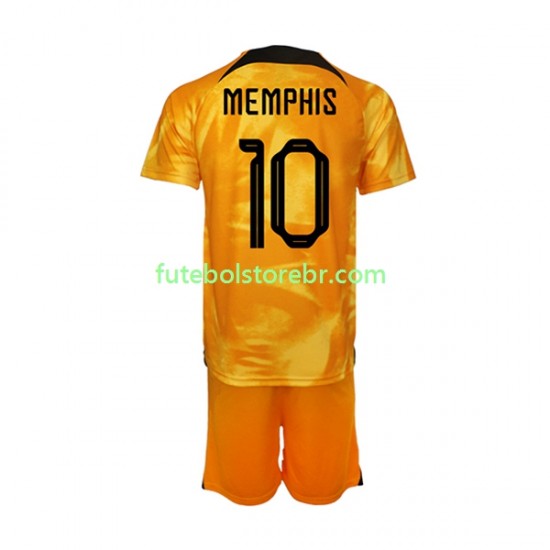 Camisa Países Baixos Memphis Depay 10 I Copa Do Mundo 2022 manga curta pro Juvenil